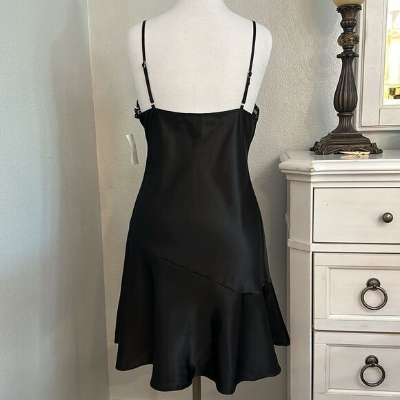 Delicates Vintage Black Satin Slip Dress‎ Size Medium - Picture 3 of 12